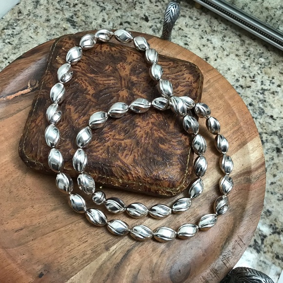 Silver Beaded Necklace w/ Magnetic Closure 37” - Picture 2 of 4